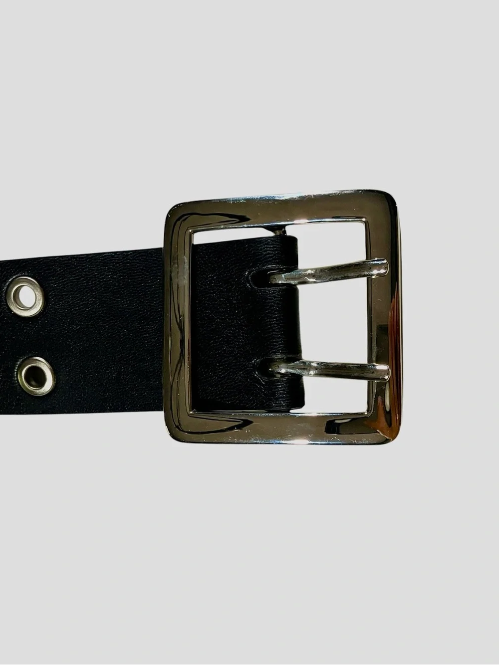 Black Faux Leather Double Grommet Adjustable Belt Goth Emo Punk Biker Skater